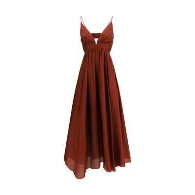 Zimmermann Bordeaux Silk Long Dress In Brown