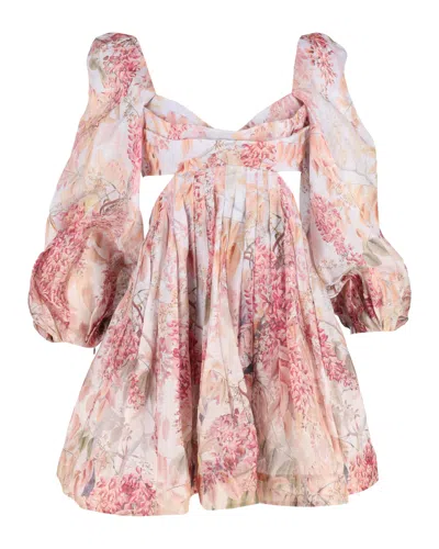 Zimmermann Botanica Bralette Mini Dress In Pink Silk In Multi