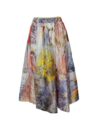 Pre-owned Zimmermann Botanical-print Midi Skirt In Neutrals