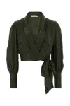 Zimmermann Bottle Green Silk Blouse In Green