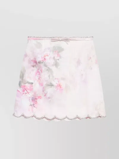 ZIMMERMANN BOW DETAIL LINEN MINI SKIRT