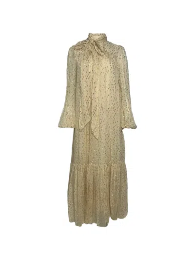 Pre-owned Zimmermann Bow-neck Midi Dress In Neutral