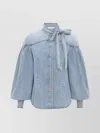 Zimmermann Cotton Denim Shirt With Mandarin Collar In Blue