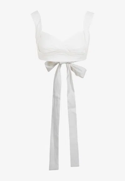 Zimmermann Bow-tie Linen Cropped Top In White