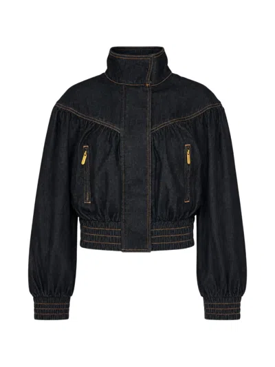 Zimmermann Bow-detail Denim Jacket In Blue