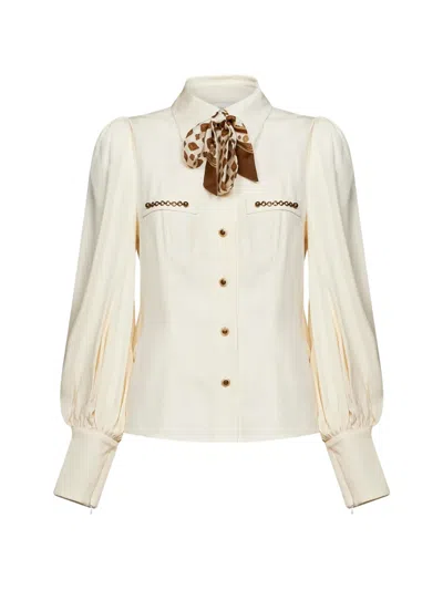 Zimmermann Bow-detail Puff-sleeve Shirt In 뉴트럴