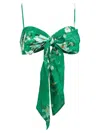 Zimmermann Everley Cropped Bow-detailed Pleated Floral-print Ramie Top