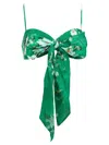 Zimmermann Womens Everley Bow Floral-pattern Linen Bralette Green Watercolour Floral In Green