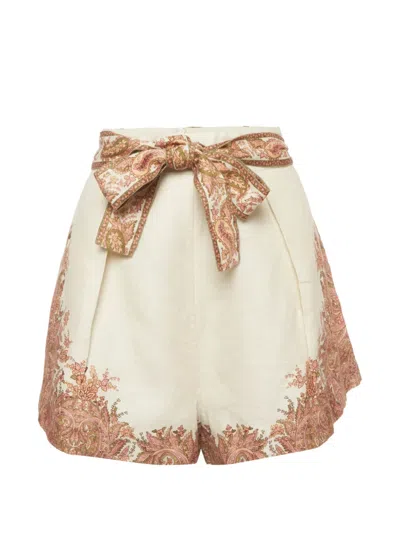 Pre-owned Zimmermann Brighton Paisley-print Mini Shorts In White