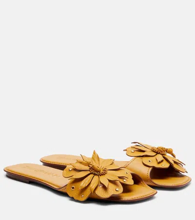 Zimmermann Brightside Floral-appliqué Leather Sandals In Yellow