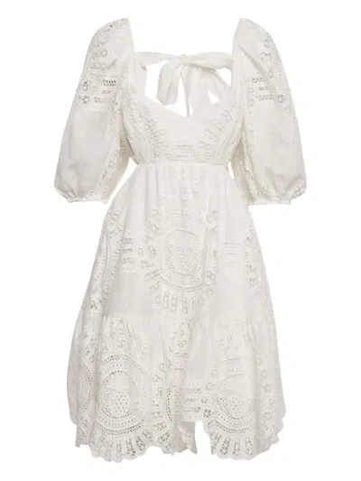 Pre-owned Zimmermann Broderie Anglaise Cotton Dress In White