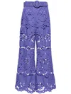 Zimmermann Pop Embroidered Belted Flared Pants In Purple