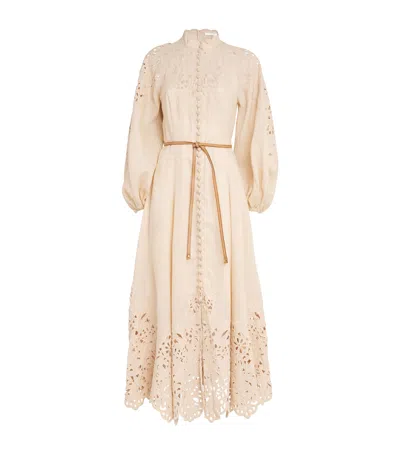 Zimmermann Beige Long Dress With High Neck And All-over Embroidery