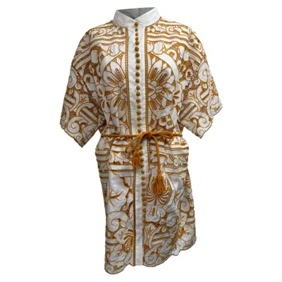 Zimmermann Broderie Anglaise Mini Dress In Mustard Yellow Cotton In Brown