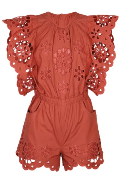 Zimmermann Broderie Anglaise Playsuit In Orange