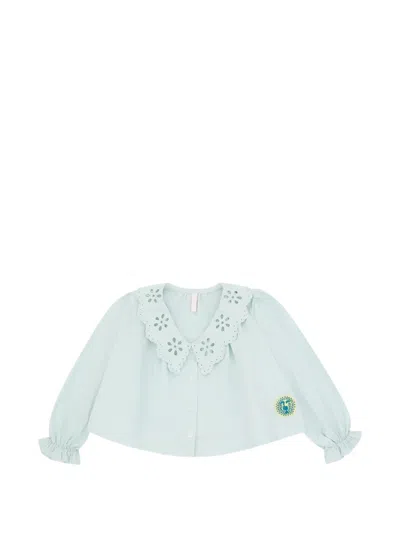 Zimmermann Kids' Broderie-anglaise Logo-patch Blouse In Blue