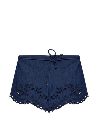 Zimmermann Broderie-anglaise Scalloped-hem Shorts In Blue