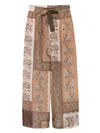 Zimmermann Lucky Brown Pants With Elastic Drawstring Waist And All-over Floral Print In Silk Woman