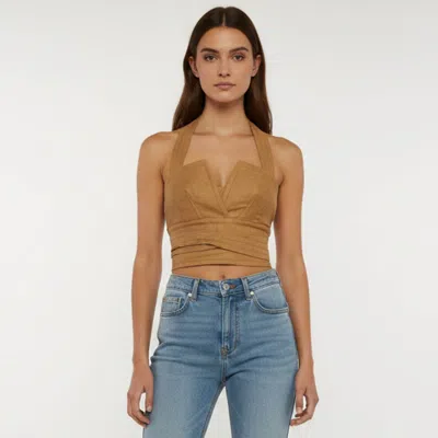Pre-owned Zimmermann Brown Cotton Postcard Wrap-effect Bustier Top S