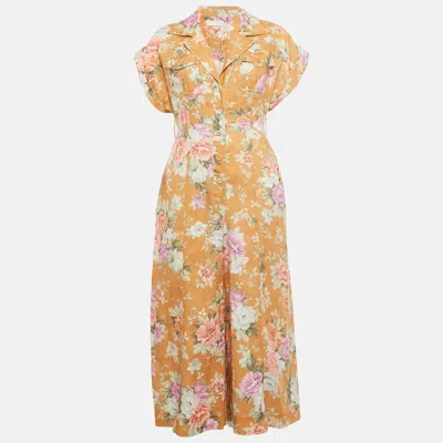 Zimmermann Brown Floral Print Linen Jumpsuit In Orange
