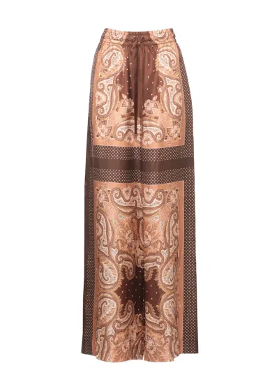Zimmermann Brown Luna Paisley Pattern Silk Pants In Multi
