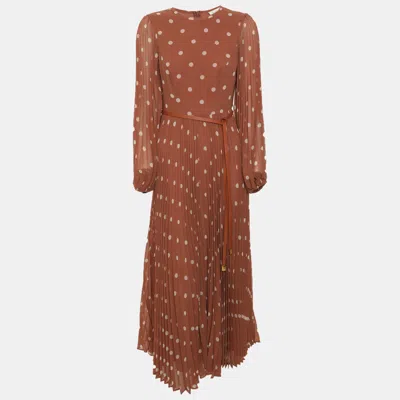 Pre-owned Zimmermann Brown Polka Dot Crepe Georgette Maxi Dress Xs