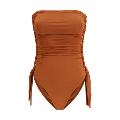 Zimmermann Brown Polyester One-piece Swimsuit In Orange