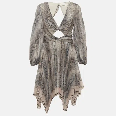 Pre-owned Zimmermann Brown Python Print Silk Blend Corsage Pleat Cut-out Dress L