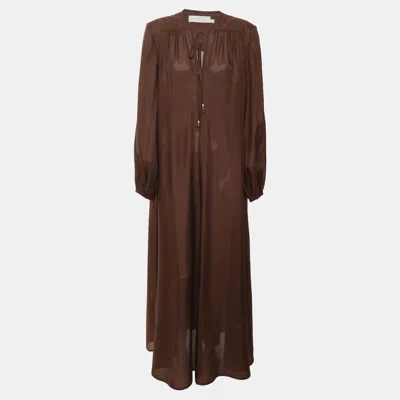 Pre-owned Zimmermann Brown Satin Maxi Dress S