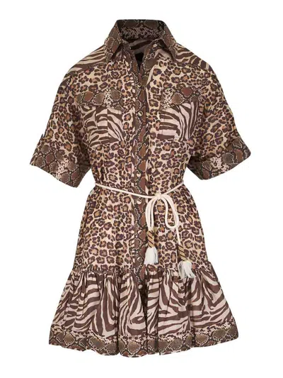 Zimmermann Brown Short Dress With Tied Belt