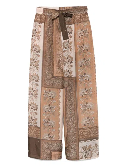 ZIMMERMANN BROWN SILK BANDANA PRINT TROUSERS ZIMMERMANN