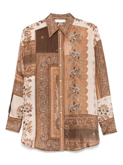 Zimmermann Brown Silk Shirt With Bandana Print