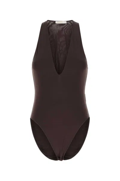 ZIMMERMANN BROWN STRETCH VISCOSE DAWNING BODYSUIT