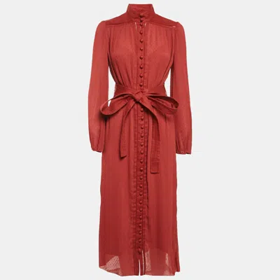 Pre-owned Zimmermann Brown Swiss Dots Plisse Espionage Midi Dress M