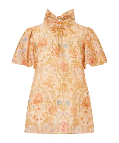 Zimmermann Valiant Bubble Linen And Silk-blend Blouse In Orange