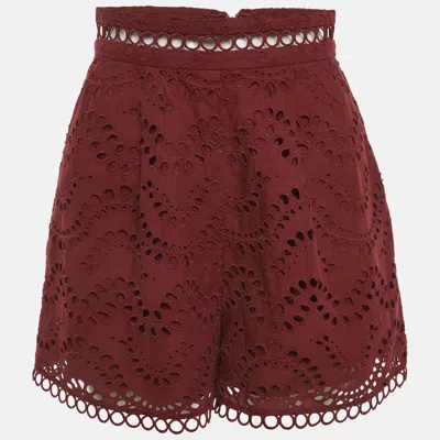 Pre-owned Zimmermann Burgundy Broderie Anglaise Shorts M