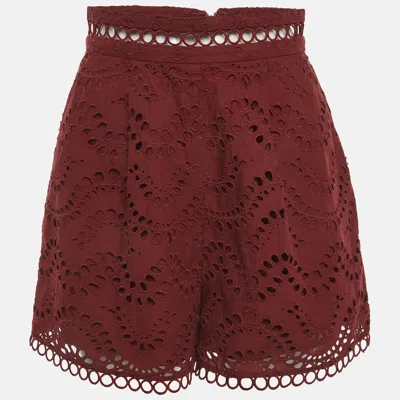 Zimmermann Burgundy Broderie Anglaise Shorts In Red