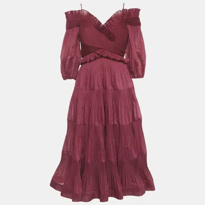Pre-owned Zimmermann Burgundy Organza Off Shoulder Midi Dress M
