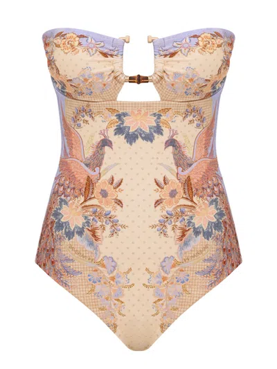Zimmermann Bust-gathered Underwire Bra Swimsuit With Removable Cups & Adjustable Straps In Multi