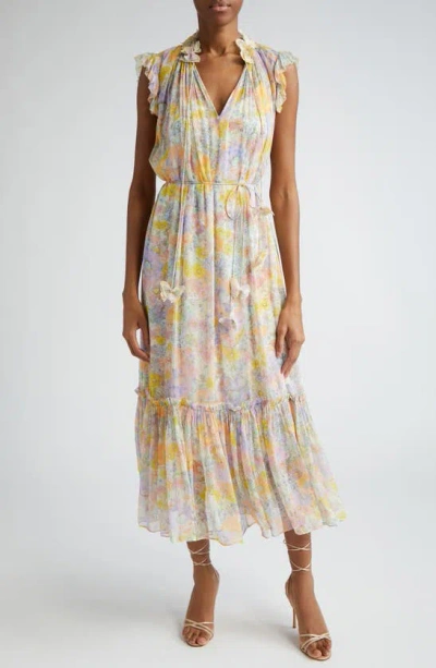 Zimmermann Butterfly Floral Print Tiered Dress In Multi Meadow