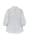 Zimmermann Button Bishop-sleeved Blouse In Gray