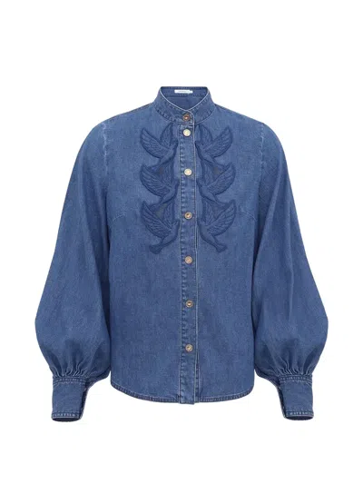 Zimmermann Denim Applique Shirt In Blue