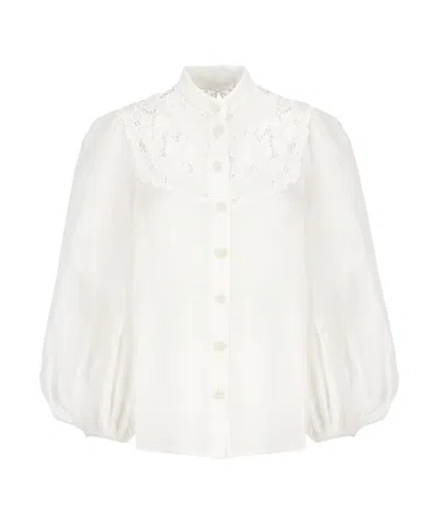 Zimmermann ‘jeannie' Butterfly Embroidery Linen Blouse In White