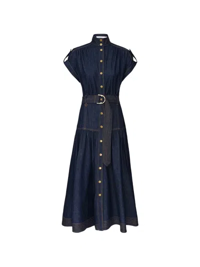 Zimmermann Button-up Belted Midi Dress In Blue