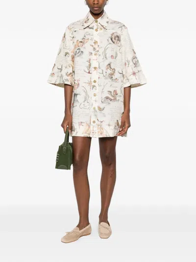 Zimmermann Buttoned Graphic Mini Dress In Brown