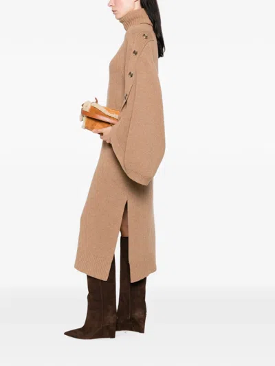 Zimmermann Button-embellished Roll-neck Midi Dress In Neutral