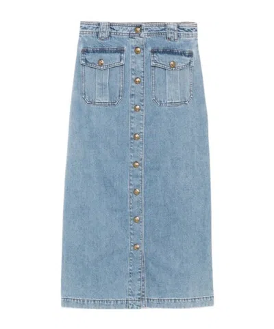 Zimmermann Button-front Flap-pocket Skirt In Blue