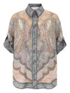 Zimmermann Wanderlust Multicolor Shirt With Classic Collar And All-over Print In Silk Woman In Neutral