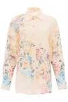 Zimmermann Beige Lightweight Floral Print Semi-transparent Ramie Shirt In Multi