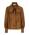 Zimmermann Balloon-sleeve Button-front Shirt In Brown